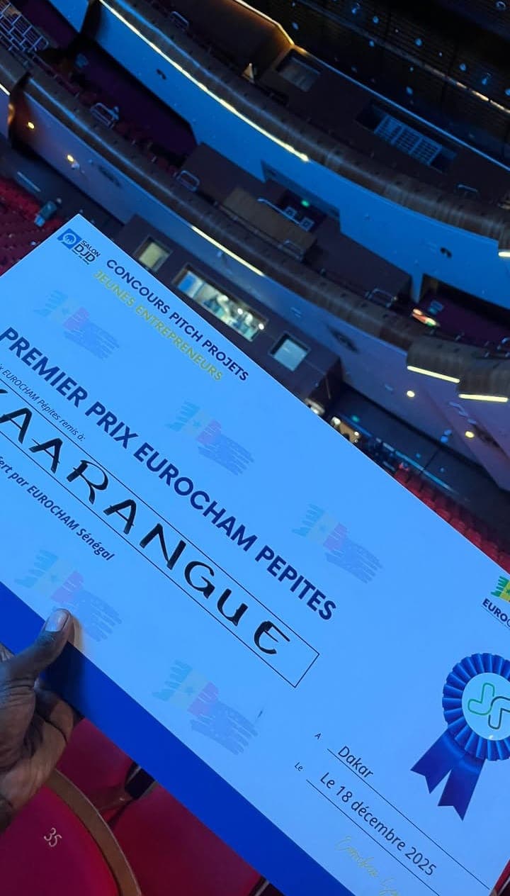 Certificat original — Concours Pitch Projets, Premier Prix Eurocham PEPITES, remis par Eurocham Sénégal